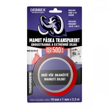 Oboustranná a extrémně silná MAMUT PÁSKA TRANSPARENT 19 mm × 1 mm, délka 2,5 m transparentní