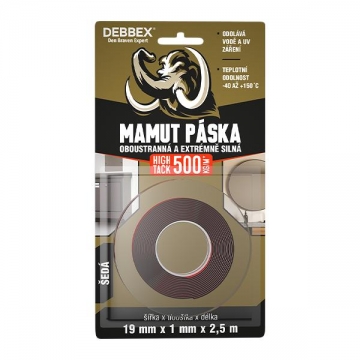 Oboustranná a extrémně silná MAMUT PÁSKA HIGH TACK 19 mm × 1 mm, délka 2,5 m šedá